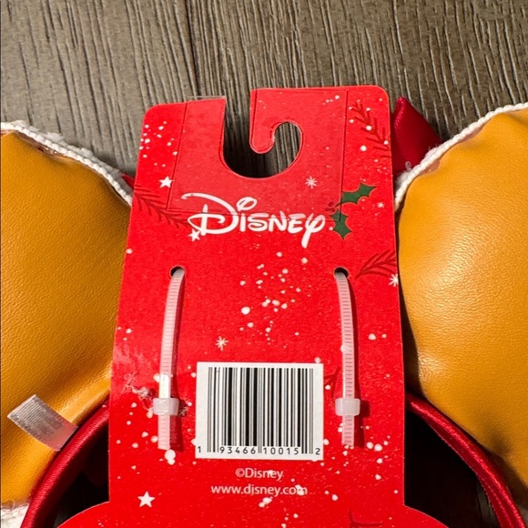 Disney Minnie Mouse Ears Headband Gingerbread Pattern, Red Bow w/ Pearls - Picture 4 of 5